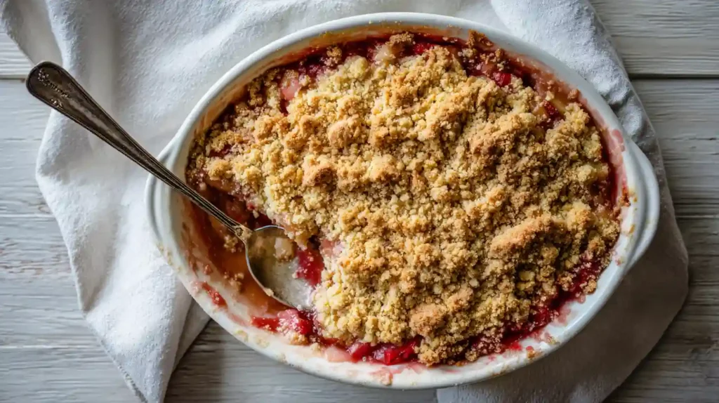 Crumble rhubarbe au four : la recette croustillante et ultra-simple 2 crumble rhubarbe au four croustillant dans son plat