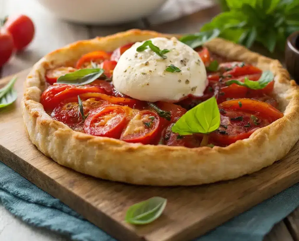 tarte tomate burrata maison sortie du four