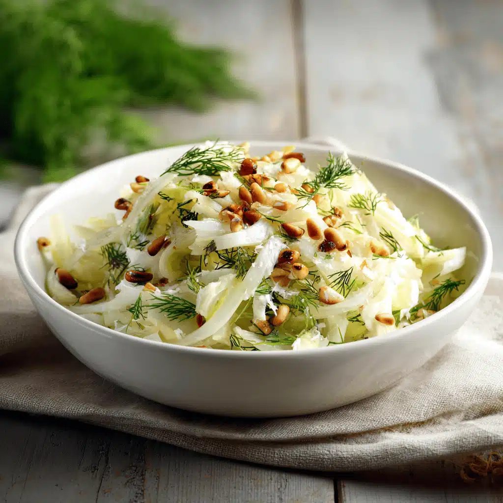 Recette fenouil en salade fraîche et croquante servie dans un bol blanc sur une table en bois.