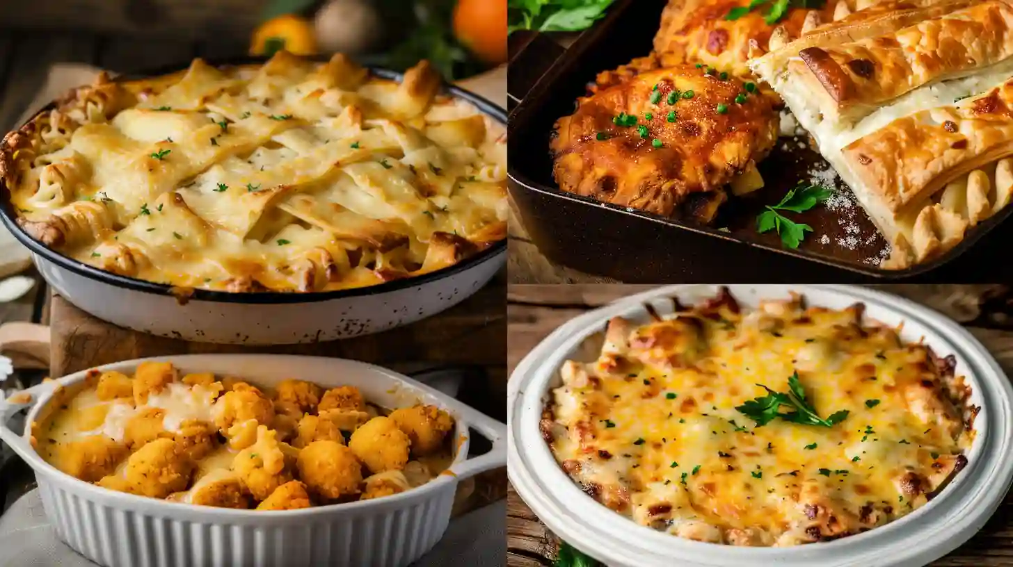 Home page 5 Collage de 4 idées de recettes gourmandes avec des restes de poulet rôti cuites au four