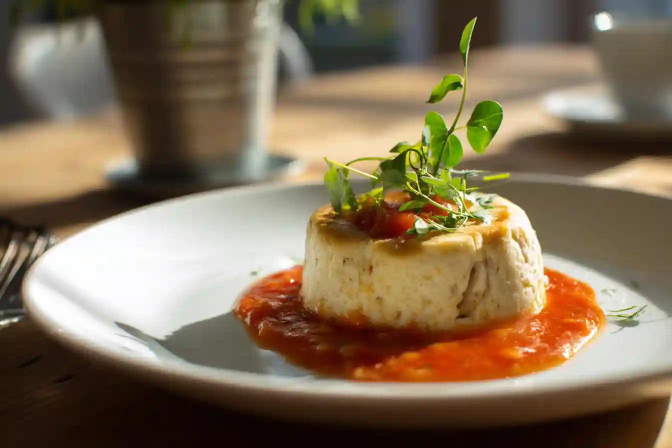 Présentation élégante du flan de volaille avec sauce