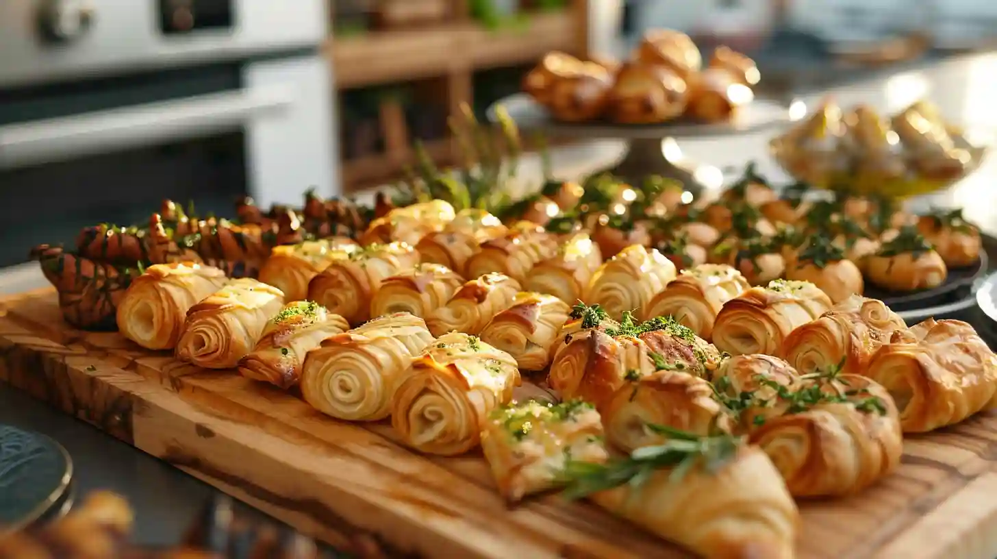 Assortiment gourmand de feuilleté apéro au four.