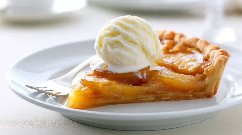 part de tarte aux mirabelles au four avec glace vanille