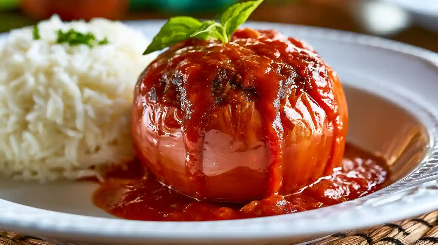 Des Recettes Maison Simples et Authentiques à Tester 5 Assiette de service avec une tomate farcie au four et son riz pilaf