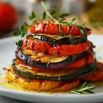 assiette de ratatouille au four servie chaude avec un filet d huile d olive