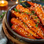 service des carottes roties au four miel thym dans un plat