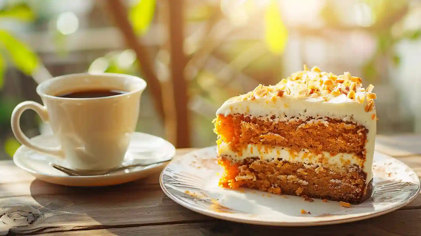Des Recettes Maison Simples et Authentiques à Tester 2 Part de cake aux carottes au four servie sur une assiette pour le goûter.