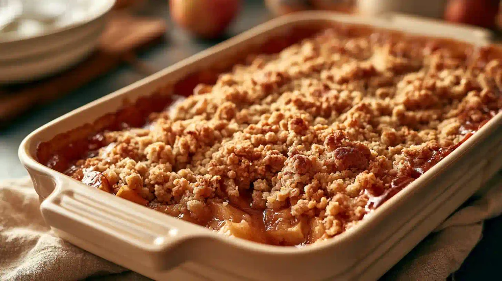 Crumble Pommes au Four : Recette Facile et Dorée 2 crumble pommes au four dore et croustillant dans un plat en ceramique