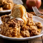 portion de crumble pommes au four tiede avec glace vanille