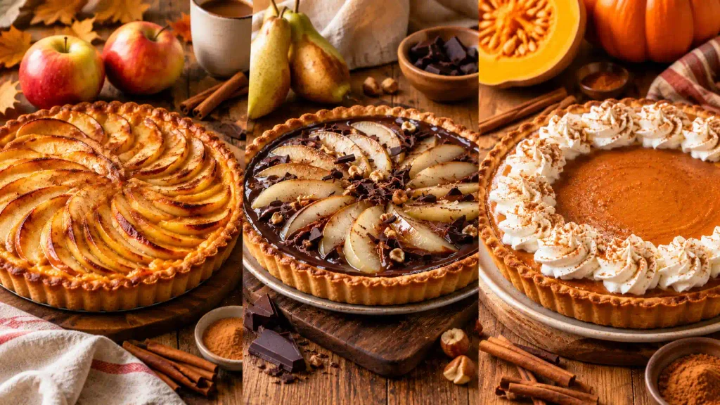 Recettes de tartes aux fruits : nos meilleurs desserts au four 2 Recettes de tartes aux fruits d’automne et d’hiver : tarte aux pommes, tarte poire chocolat et pumpkin pie.